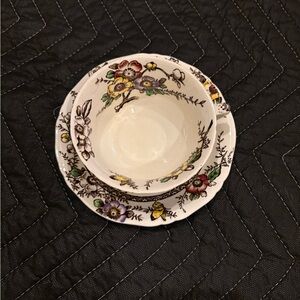 Flat cup and 5.75” Saucer, Medway Decor Dark Brown Alfred Meakin England 1930s